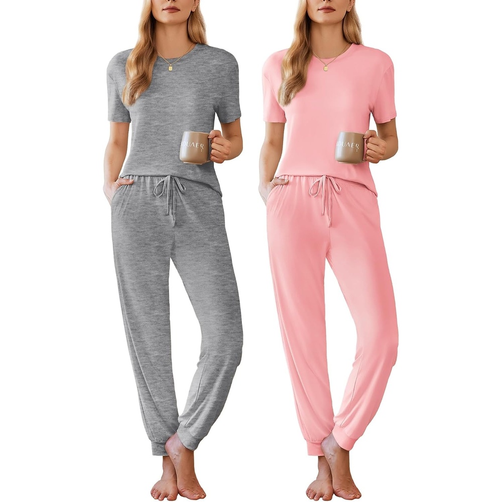 image:imageEkouaer Pajamas for Women Set 2 Pack Lounge SetPrange Pinkdark Gray