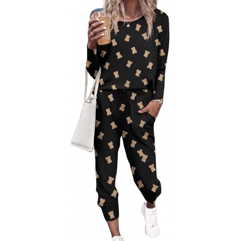 image:imageEkouaer Womens Pajama Sets Long Sleeve Jogger Pj Sets with Pockets XSXXLBlack Bear