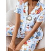 Ekouaer 2 Piece Satin Short Sleeve Pajamas Set Button Down Sleepwear(Blue Cats)