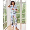 Ekouaer 2 Piece Satin Short Sleeve Pajamas Set Button Down Sleepwear(Blue Cats)