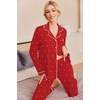 Ekouaer Pajamas Womens Long Sleeve Sleepwear Button Down Loungewear Pjs Set(Red With White Dots)