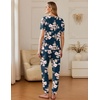 Ekouaer Pajamas for Women Set 2 Pack Lounge Set(Navy Blue Flower+white Flower)