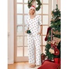 Ekouaer Womens Pajama Sets Cotton Short Sleeve Long Pants Lounge Set(Christmas White)