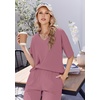 Ekouaer Womens Pajama Sets Cotton Short Sleeve Long Pants Lounge Set(Dusty Pink)