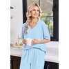 Ekouaer Womens Pajama Sets Cotton Short Sleeve Long Pants Lounge Set(Light Blue Striped)