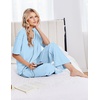 Ekouaer Womens Pajama Sets Cotton Short Sleeve Long Pants Lounge Set(Light Blue Striped)