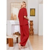 Ekouaer Womens Pajama Sets Cotton Short Sleeve Long Pants Lounge Set(Red)