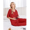 Ekouaer Womens Pajama Sets Cotton Short Sleeve Long Pants Lounge Set(Red)