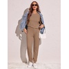 Ekouaer Women’s Pajama Sets Long Sleeve Jogger Pj Sets with Pockets XS-XXL(Brown)