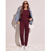 Ekouaer Women’s Pajama Sets Long Sleeve Jogger Pj Sets with Pockets XS-XXL(Dark Red)