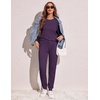 Ekouaer Women’s Pajama Sets Long Sleeve Jogger Pj Sets with Pockets XS-XXL(Deep Purple)
