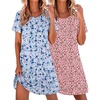 Ekouaer 2 Pack Nightgowns for Women Sleepshirt Short Sleeve Night Shirts(A-butterfly+pink Leopard)