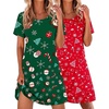 Ekouaer 2 Pack Nightgowns for Women Sleepshirt Short Sleeve Night Shirts(A-christmas Tree+christmas Santa Claus)