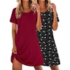 Ekouaer 2 Pack Nightgowns for Women Sleepshirt Short Sleeve Night Shirts(Black Star+wine Red)