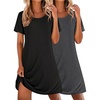 Ekouaer 2 Pack Nightgowns for Women Sleepshirt Short Sleeve Night Shirts(Black+grey)