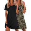 Ekouaer 2 Pack Nightgowns for Women Sleepshirt Short Sleeve Night Shirts(Black+leopard)