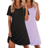 Ekouaer 2 Pack Nightgowns for Women Sleepshirt Short Sleeve Night Shirts(Black+purple)