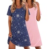 Ekouaer 2 Pack Nightgowns for Women Sleepshirt Short Sleeve Night Shirts(Blue Star+pink)