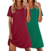 Ekouaer 2 Pack Nightgowns for Women Sleepshirt Short Sleeve Night Shirts(Green+red)