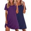 Ekouaer 2 Pack Nightgowns for Women Sleepshirt Short Sleeve Night Shirts(Navy Blue+dark Purple)