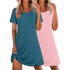 Ekouaer 2 Pack Nightgowns for Women Sleepshirt Short Sleeve Night Shirts(Orange Red+blue Green)
