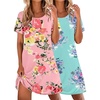 Ekouaer 2 Pack Nightgowns for Women Sleepshirt Short Sleeve Night Shirts(Pink Flower+blue Flower)