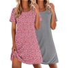 Ekouaer 2 Pack Nightgowns for Women Sleepshirt Short Sleeve Night Shirts(Pink Heart+light Grey)