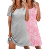 Ekouaer 2 Pack Nightgowns for Women Sleepshirt Short Sleeve Night Shirts(Pink Tie Dye+grey Stripe)