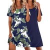 Ekouaer 2 Pack Nightgowns for Women Sleepshirt Short Sleeve Night Shirts(Tropical Leaf+navy Blue)