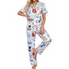 Ekouaer 2 Piece Satin Short Sleeve Pajamas Set Button Down Sleepwear(Blue Cats)