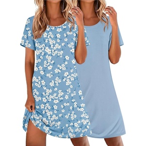 Ekouaer 2 Pack Nightgowns for Women Sleepshirt Short Sleeve Night Shirts(Dusty Blue+ligt Blue)