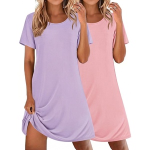 Ekouaer 2 Pack Nightgowns for Women Sleepshirt Short Sleeve Night Shirts(Lilac+dark Pink)