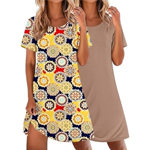 Ekouaer 2 Pack Nightgowns for Women Sleepshirt Short Sleeve Night Shirts(Mandala+camel)