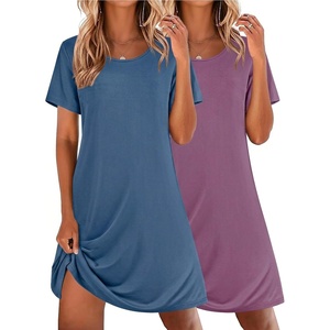 Ekouaer 2 Pack Nightgowns for Women Sleepshirt Short Sleeve Night Shirts(Mauve+blue)