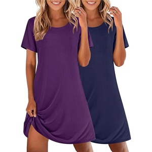 Ekouaer 2 Pack Nightgowns for Women Sleepshirt Short Sleeve Night Shirts(Navy Blue+dark Purple)