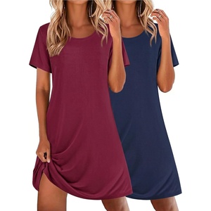 Ekouaer 2 Pack Nightgowns for Women Sleepshirt Short Sleeve Night Shirts(Navy Blue+wine Red)