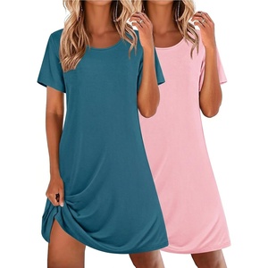Ekouaer 2 Pack Nightgowns for Women Sleepshirt Short Sleeve Night Shirts(Orange Red+blue Green)