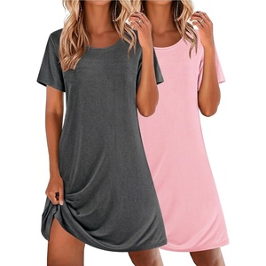 Ekouaer 2 Pack Nightgowns for Women Sleepshirt Short Sleeve Night Shirts(Pink+grey)