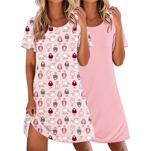 Ekouaer 2 Pack Nightgowns for Women Sleepshirt Short Sleeve Night Shirts(Sheep+pink)