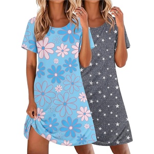 Ekouaer 2 Pack Nightgowns for Women Sleepshirt Short Sleeve Night Shirts(Star+flower)