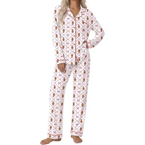 Ekouaer Pajamas Womens Long Sleeve Sleepwear Button Down Loungewear Pjs Set(Christmas White Gingerbread Man)
