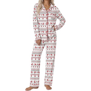 Ekouaer Pajamas Womens Long Sleeve Sleepwear Button Down Loungewear Pjs Set(Christmas White Red)