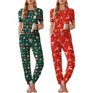 Ekouaer Pajamas for Women Set 2 Pack Lounge Set(Green Christmas+red Deer)