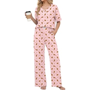 Ekouaer Womens Pajama Sets Cotton Short Sleeve Long Pants Lounge Set(Christmas Pink)