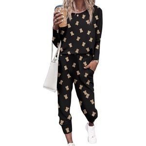 Ekouaer Women’s Pajama Sets Long Sleeve Jogger Pj Sets with Pockets XS-XXL(Black Bear)