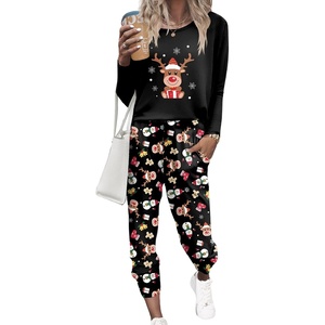 Ekouaer Women’s Pajama Sets Long Sleeve Jogger Pj Sets with Pockets XS-XXL(Black Christmas Reindeer Print)