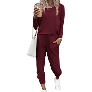 Ekouaer Women’s Pajama Sets Long Sleeve Jogger Pj Sets with Pockets XS-XXL(Dark Red)