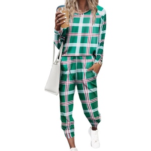 Ekouaer Women’s Pajama Sets Long Sleeve Jogger Pj Sets with Pockets XS-XXL(Green Plaid)