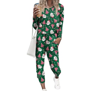Ekouaer Women’s Pajama Sets Long Sleeve Jogger Pj Sets with Pockets XS-XXL(Green Santa & Christmas Tree)