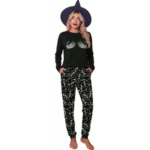 Ekouaer Women’s Pajama Sets Long Sleeve Jogger Pj Sets with Pockets XS-XXL(Halloween Skeleton Print)